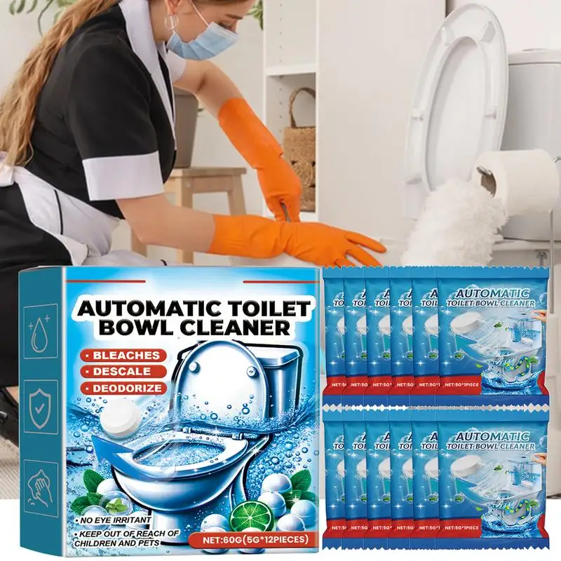 Toilet Cleaner Tablets Toilet Cleaning Tablets 12Pcs Automatic Toilet Bowl Cleaner Long-Lasting Toilet Deodorizing Cleaner For