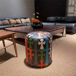 Leichter amerikanischer Luxus-Kreuz stich leder hocker, Schuh wechsel hocker für das Wohnzimmer zu Hause, Make-up-Hocker, Sofa kissen