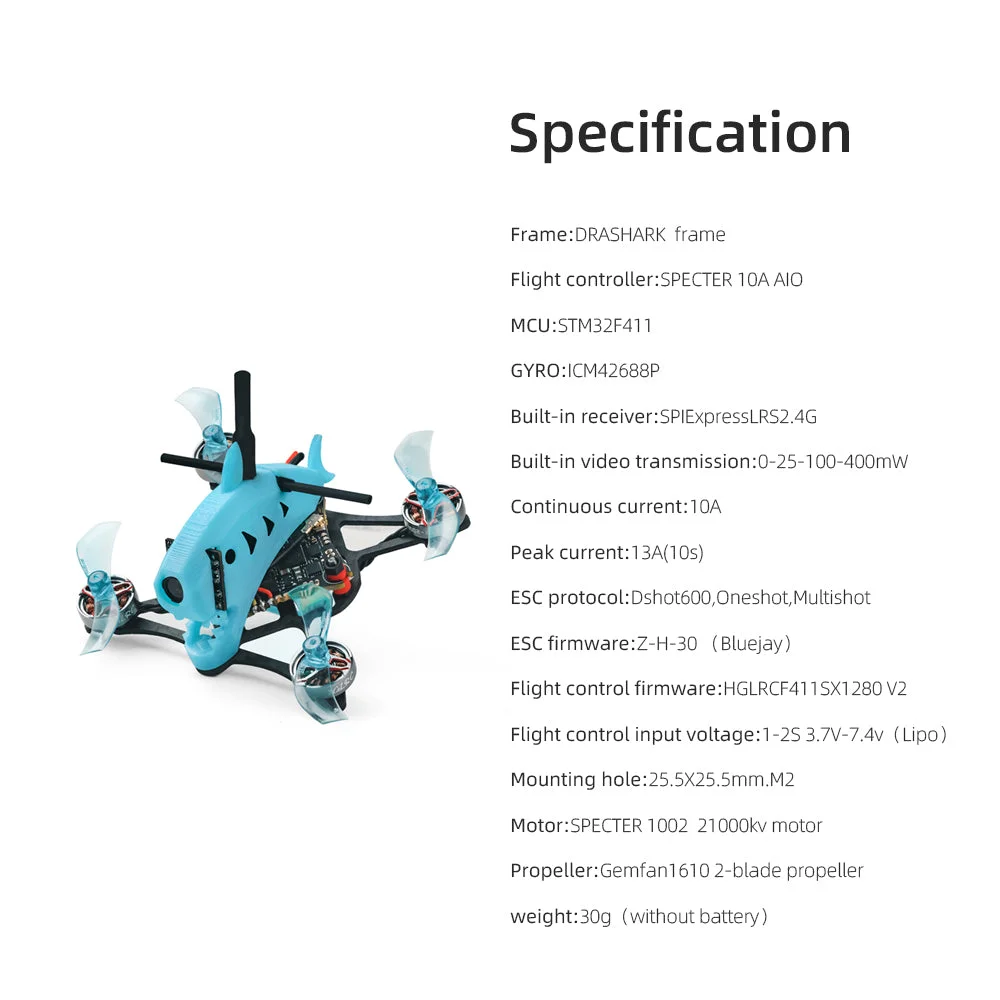 HGLRC Drashark 75mm 1.6 Inch F4 1S Toothpick FPV Racing Drone Kit ELRS 2.4G/TBS CROSSFIRE NANO BNF with 200mW VTX CADDX FPV