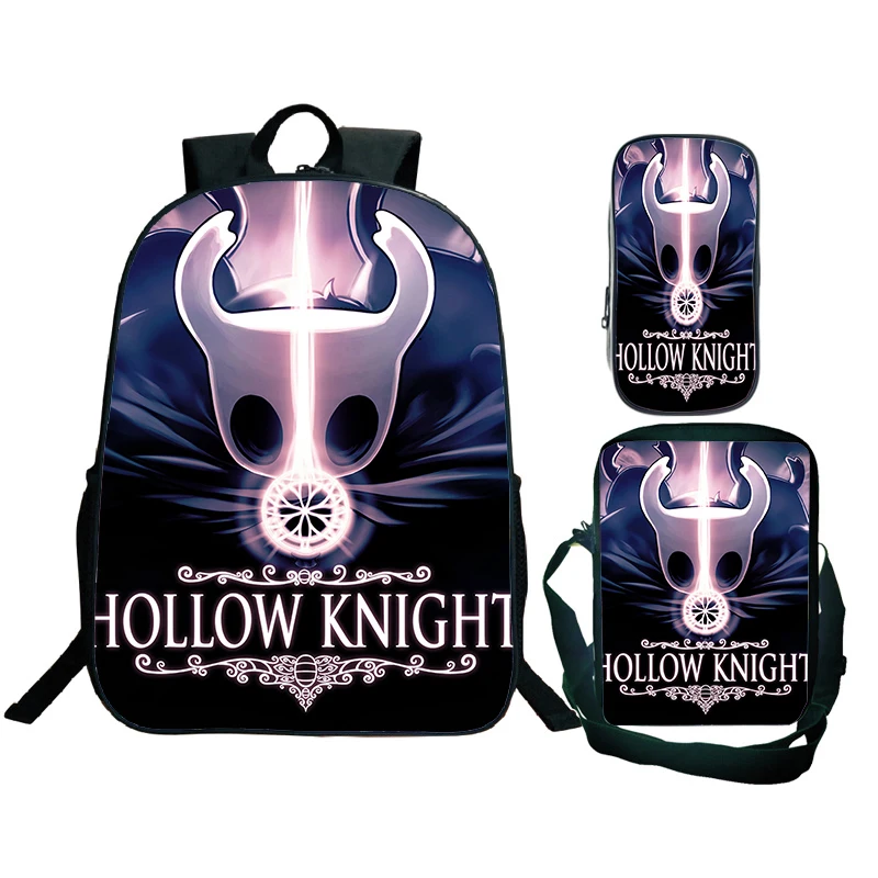 Children\'s 3pcs Set Backpack Hollow Knight Print School Bag Waterproof Kids Cartoon Bookbag Primary Students Backpack Nylon Bags