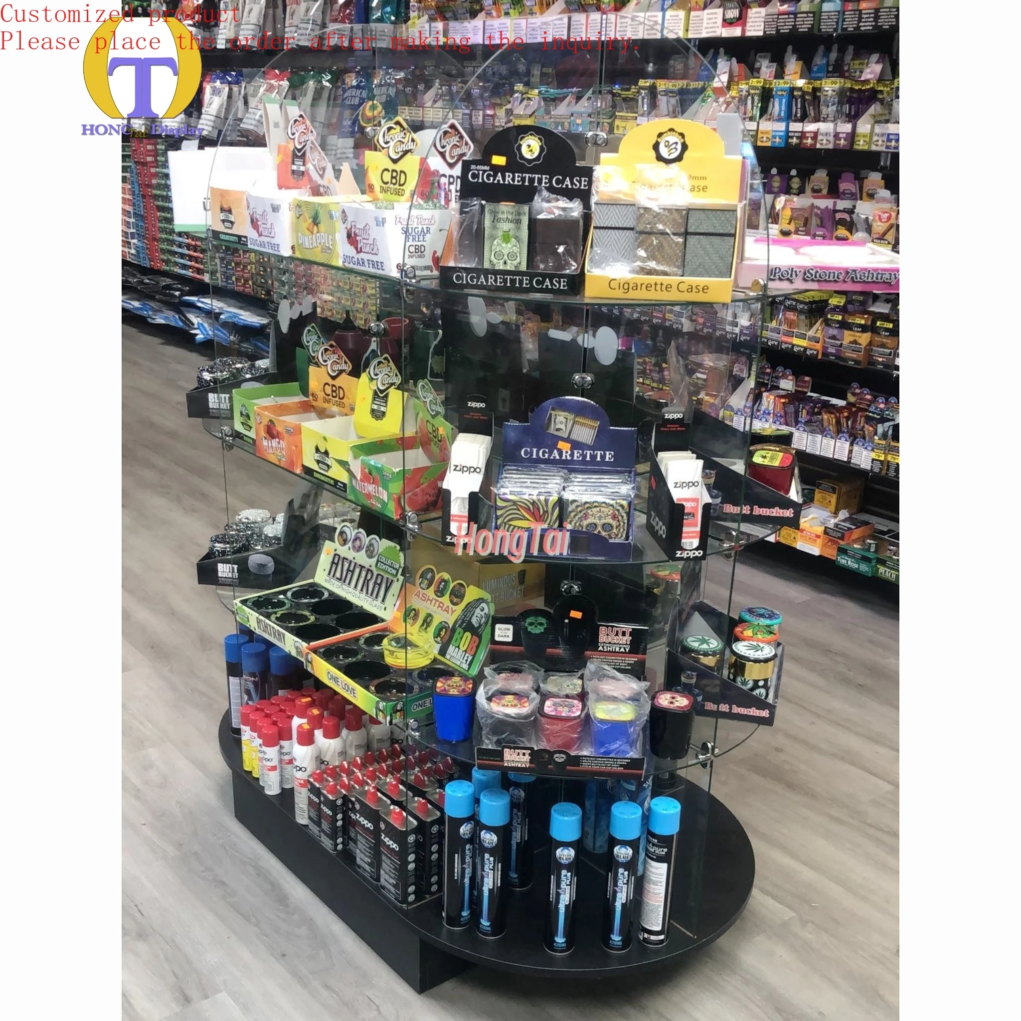 

Custom.Factory Direct Sales Supermarket Tempered Glass Counter MDF Board All-round Display Retail Store Display Showcase