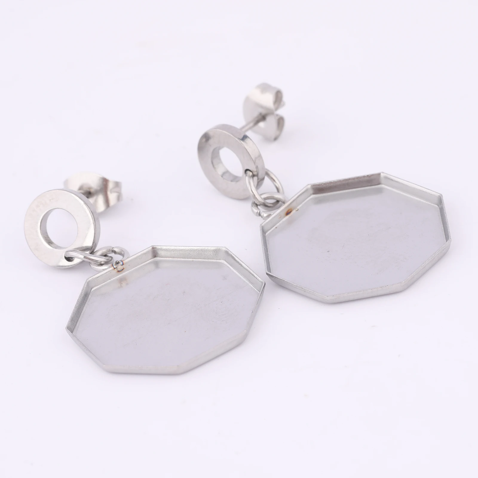 10pcs Stainless Steel 17mm Hexagon Cabochon Earring Base Setting Blanks Diy Post Earrings Studs Findings For Jewelry Making