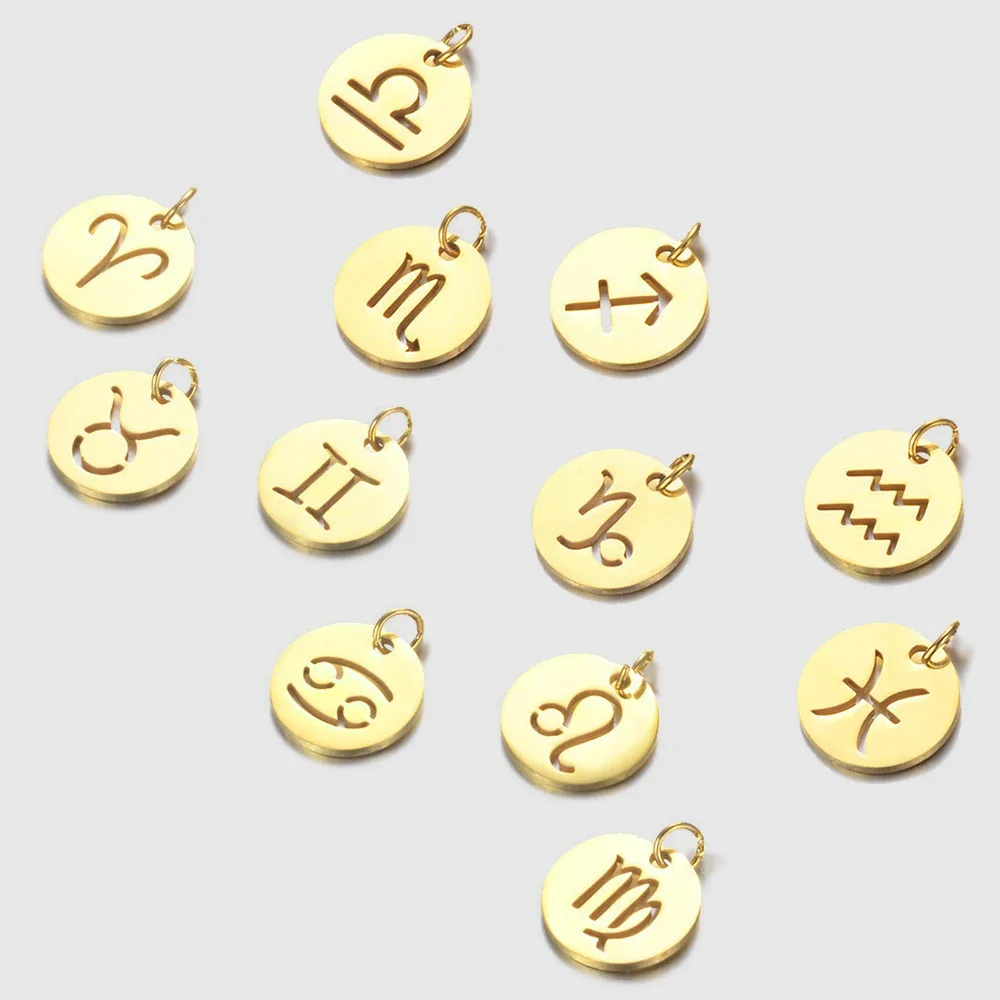 Stainless Steel Star Zodiac Sign Necklace 12 Constellation Charms Gold Color Pendant Necklace Supplies for Jewelry Wholesale