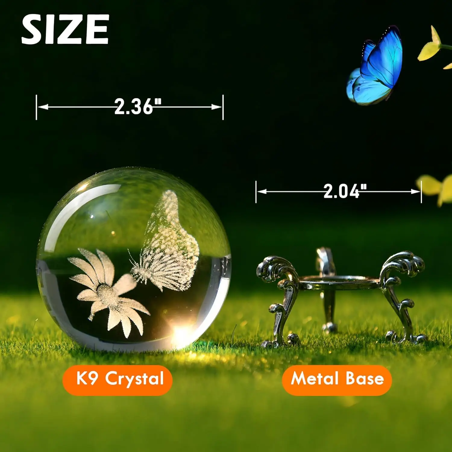 6cm 3D Butterfly Crystal Ball 3D Butterfly on Sunflower Model Glass Sphere Gifts Ideas for Girlfriend Wife Mom Home Decoration