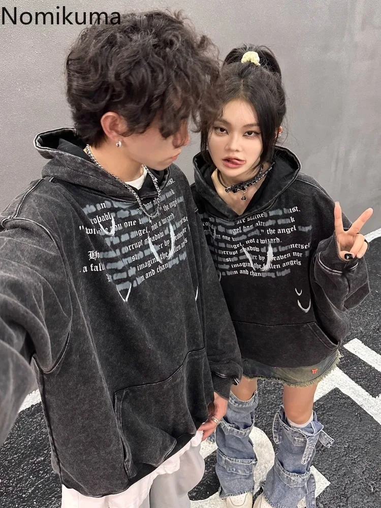 Cotton Streetwear BF Hoodie Women\'s Clothing Harajuku Y2k Tops Hooded Casual Sweatshirts Letter Print Vintage Oversized Hoodies