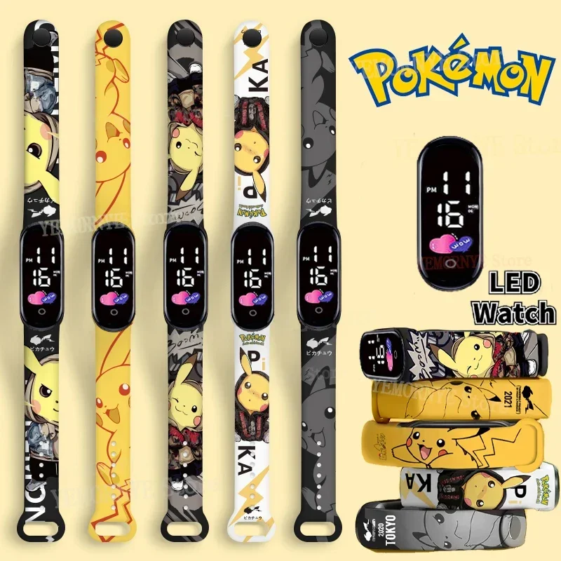 New Pokemon Digital Watch Anime Pikachu Squirtle Eevee Charizard Student Silicone LED kids Sport Wristband Waterproof Watch Toy