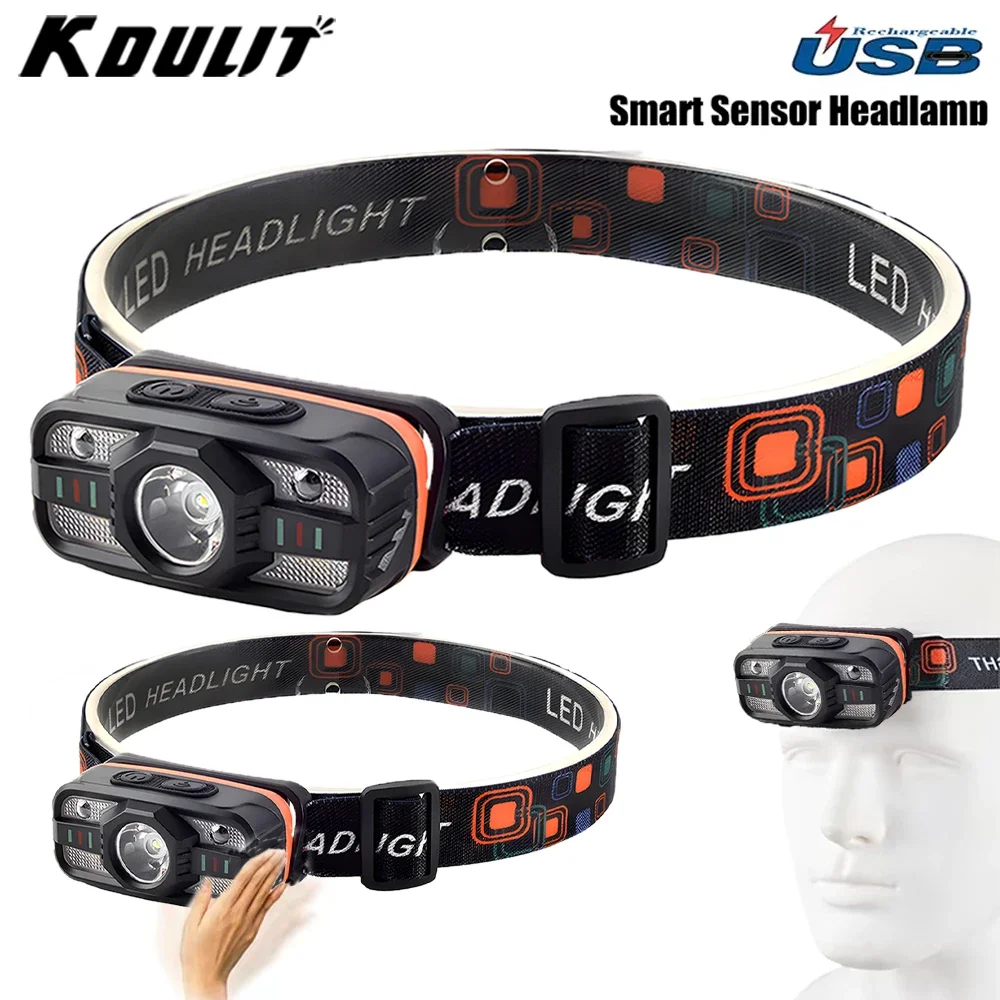 

KDULIT Portable LED Headlamp USB Rechargeable Light with Built in Battery Waterproof Fishing Head Torch Outdoor Camping Lantern