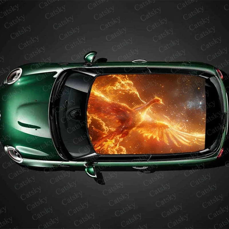 Fiery Phoenix with Clouds Car Roof Sticker Wrap Racing SUV Accessories Packaging Painted PVC Custom Car Graphic Decal