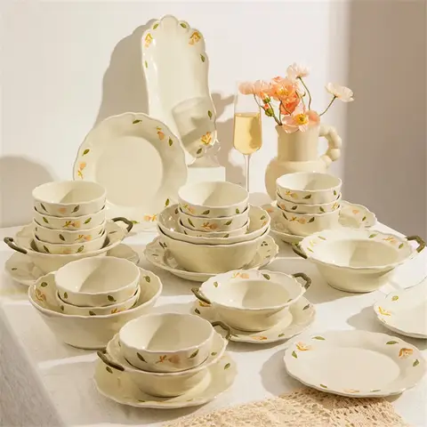 Platycodon Grandiflorum Printed Household Rice Bowl Household 2025 New Plate Bowl Small Bowl Underglaze Color Tableware