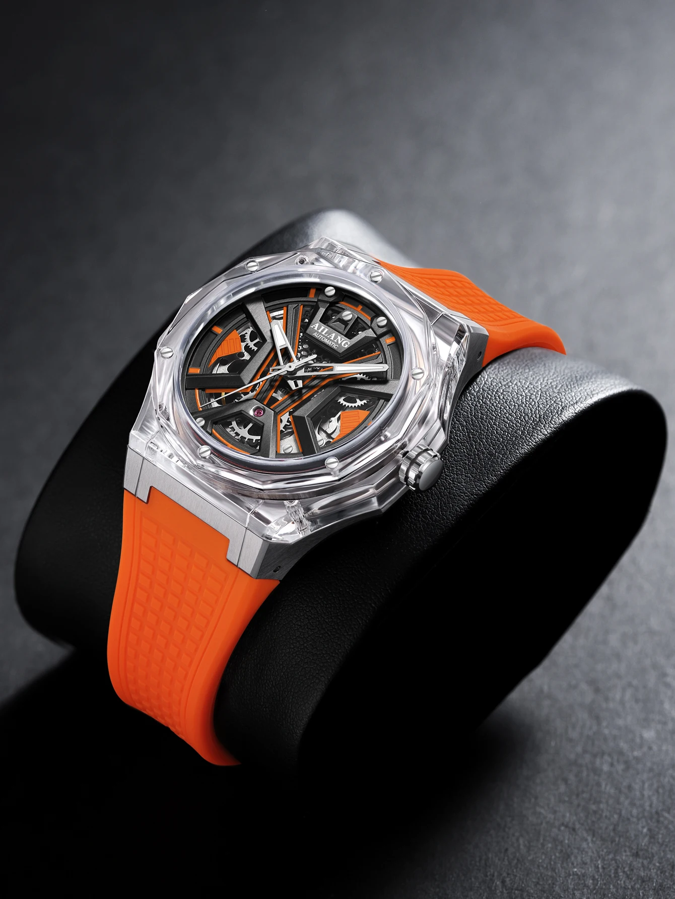 

Ailang genuine men's polygonal rubber band waterproof hollow tourbillon luminous fashion trend automatic mechanical watch