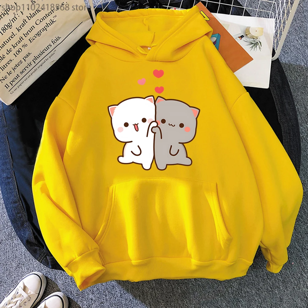 Mochi Peach And Goma Cute Cat Printed Hooded Men Women Hoodies Plus Size Sweatshirt Teen Pullover Unisex Autumn Warm Streetwear