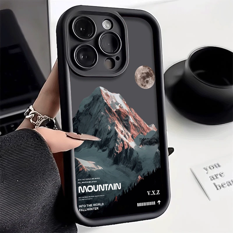 Snowy Mountain Scenery Silicone Phone Case For iPhone 15 14 13 12 11 Pro Max XS XR X 7 8 Plus SE Candy Lens Protectiou cover