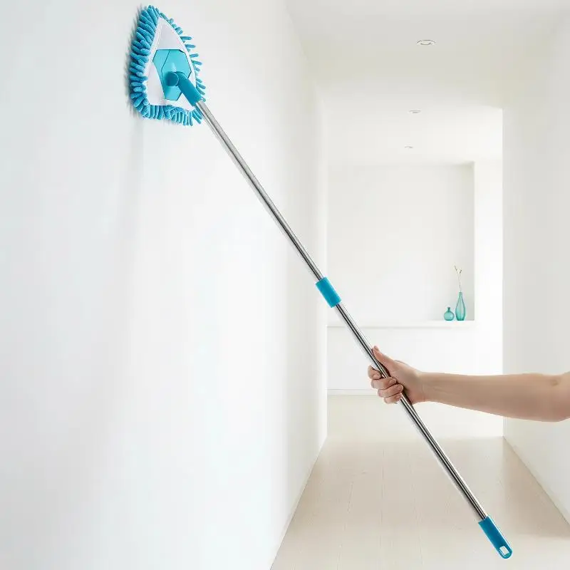 360° Rotating Triangle Cleaning Mop Extendable Long Handle Wet Dry Use for Ceiling Floor Wall Window