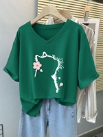 Plus Size 6XL 150KG Summer Women Cat Cotton Short Sleeve T-shirt V Neck Lady Sweet Tops Big Large Size T Shirt Woman Clothing