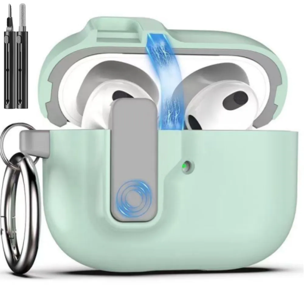 حافظة لسماعات الأذن AirPods 4 ذات قفل آمن ومضادة للصدمات حماية كاملة مع مجموعة تنظيف لملحقات سماعات الرأس AirPods Pro 2