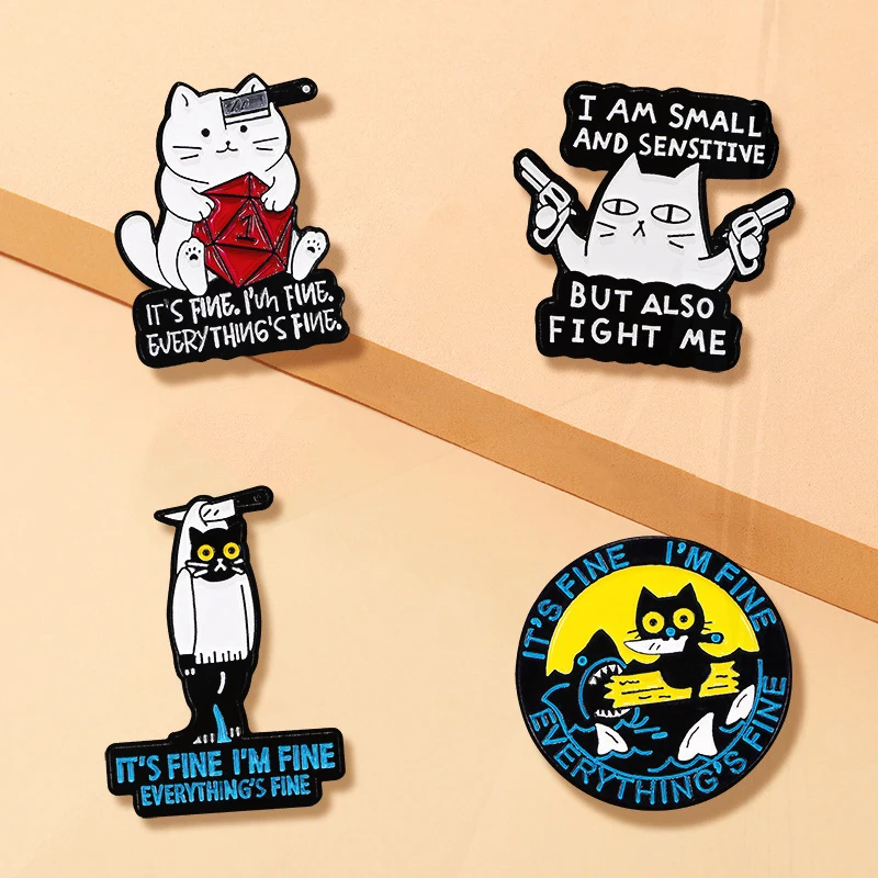 Pin de solapa esmaltado, insignia de Metal de Animal para pecera de dibujos animados, accesorios de alfileres de moda, regalo de joyería, pistola bonita y creativa, gato negro