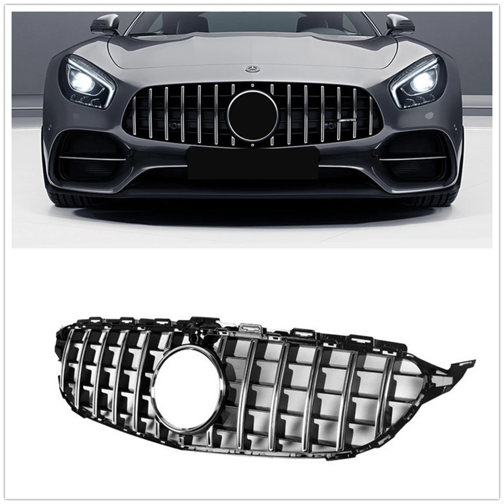 

Front Grille For Mercedes-Benz C Class W205 C200 C200 C250 C260 C300 2019-2021 GT Silver/Black Upper Bumper Hood Mesh Grill Grid