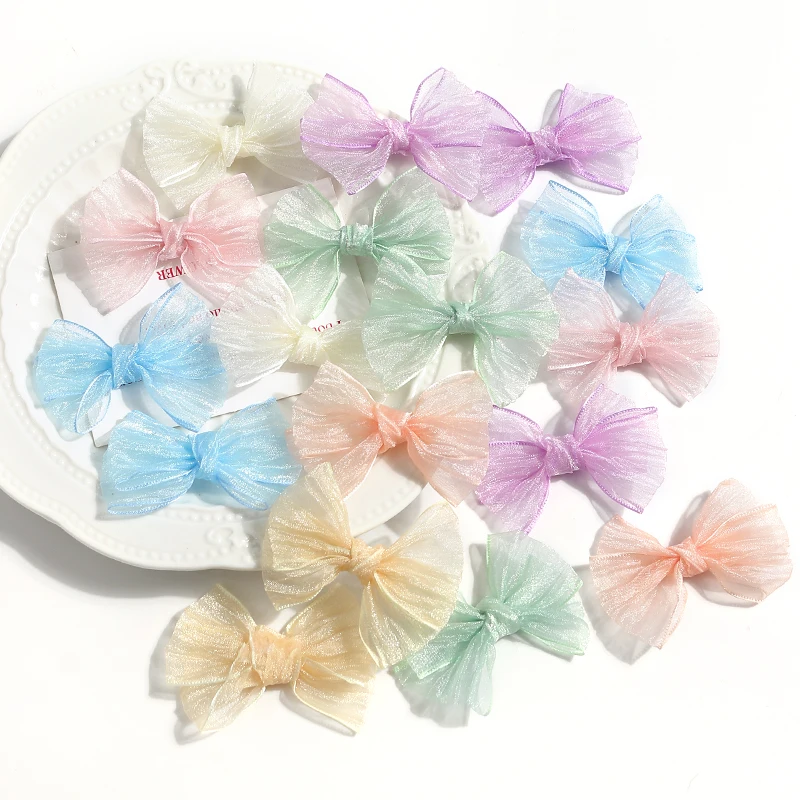 10Pcs Chiffon Ribbon Bow DIY Bride Hair Clothing Ornament 6.5CM Bow Decor Party Supplies Wedding Christmas Craft Gift Decoration