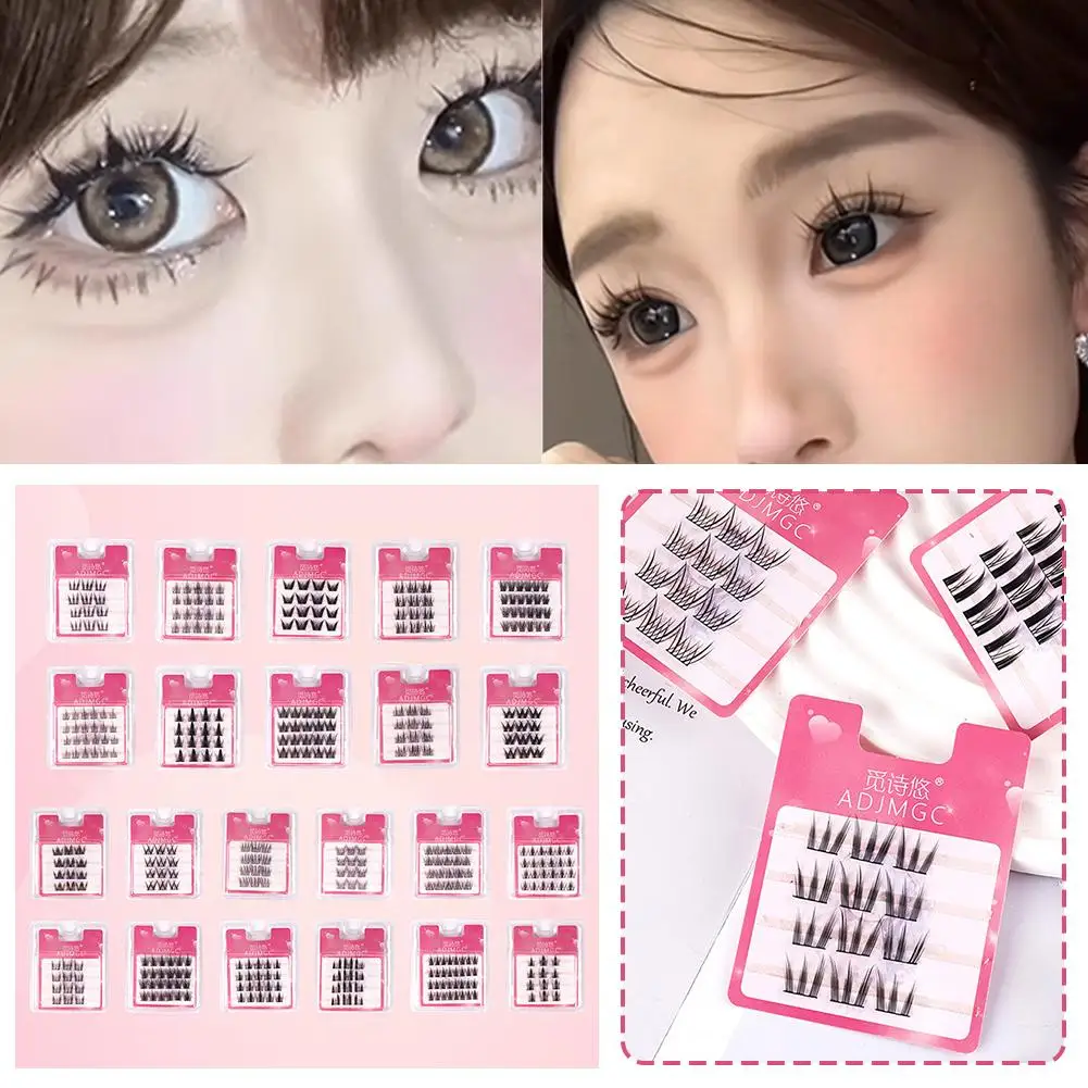 ขนตาปลอมแบบแบ่งส่วนสำหรับผู้หญิงต่อขนตาธรรมชาติแผ่นบางปีศาจน้อยสไตล์ดอกทานตะวันแพ็คเดินทางเครื่องมือแต่งหน้า