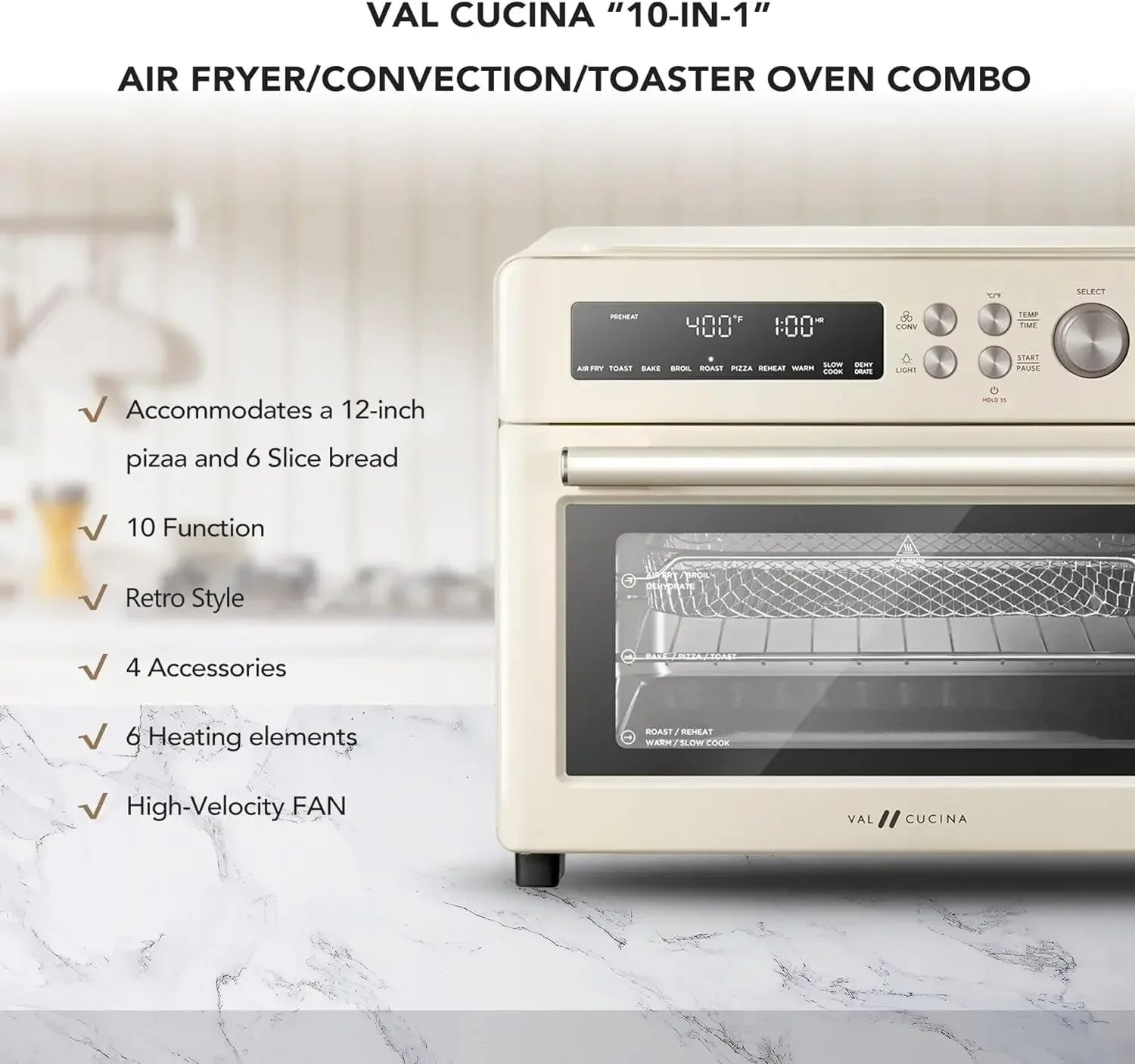 Infrared Heating Air Fryer Toaster Oven, Extra Large Countertop Convection  10 in 1 Combo, 6 Slice Toast, Retro Style