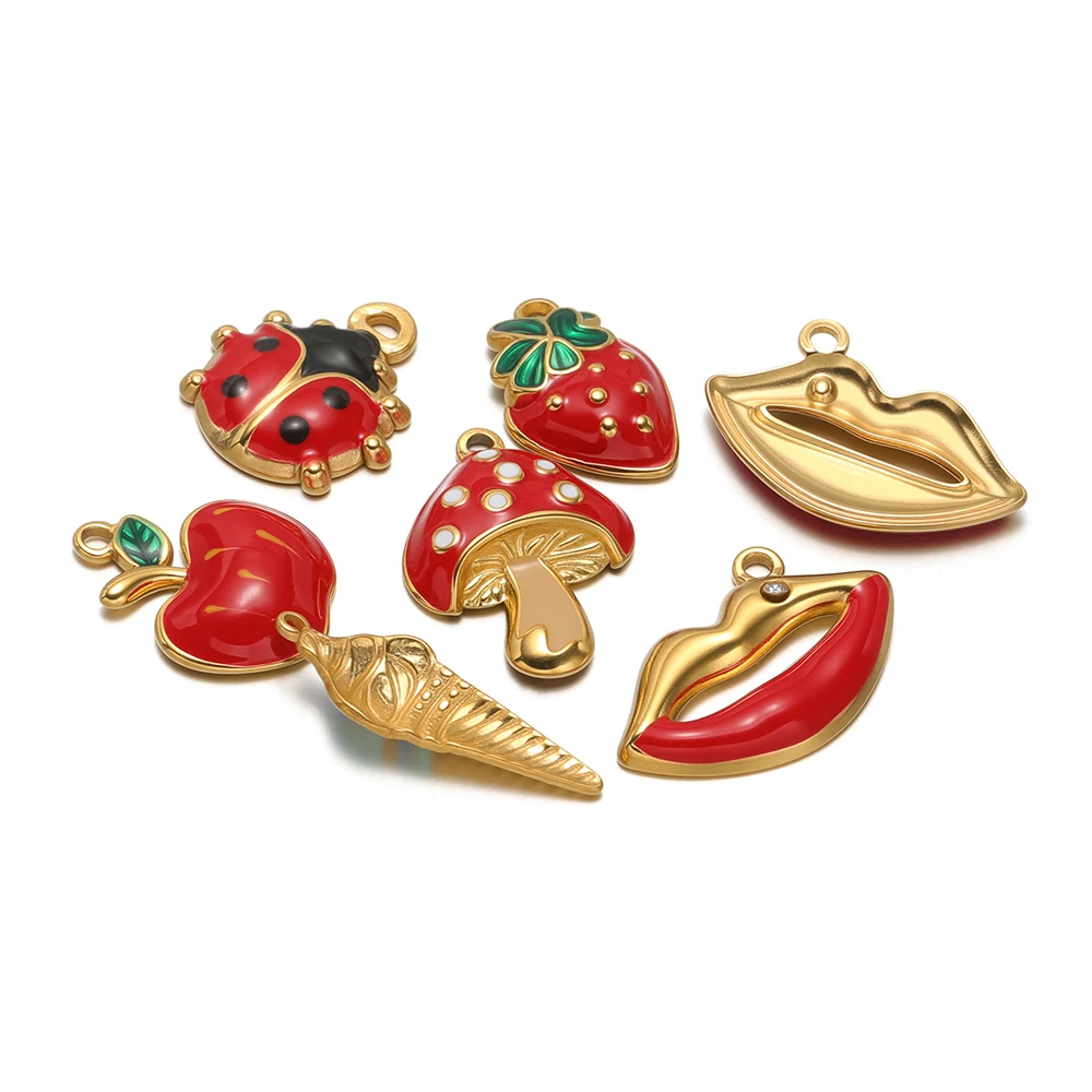

3 шт., подвески с изображением жука из мультфильма, подвески в виде яблока и грибов из нержавеющей стали для DIY ювелирных изделий, ожерелья, принадлежности для изготовления сережек