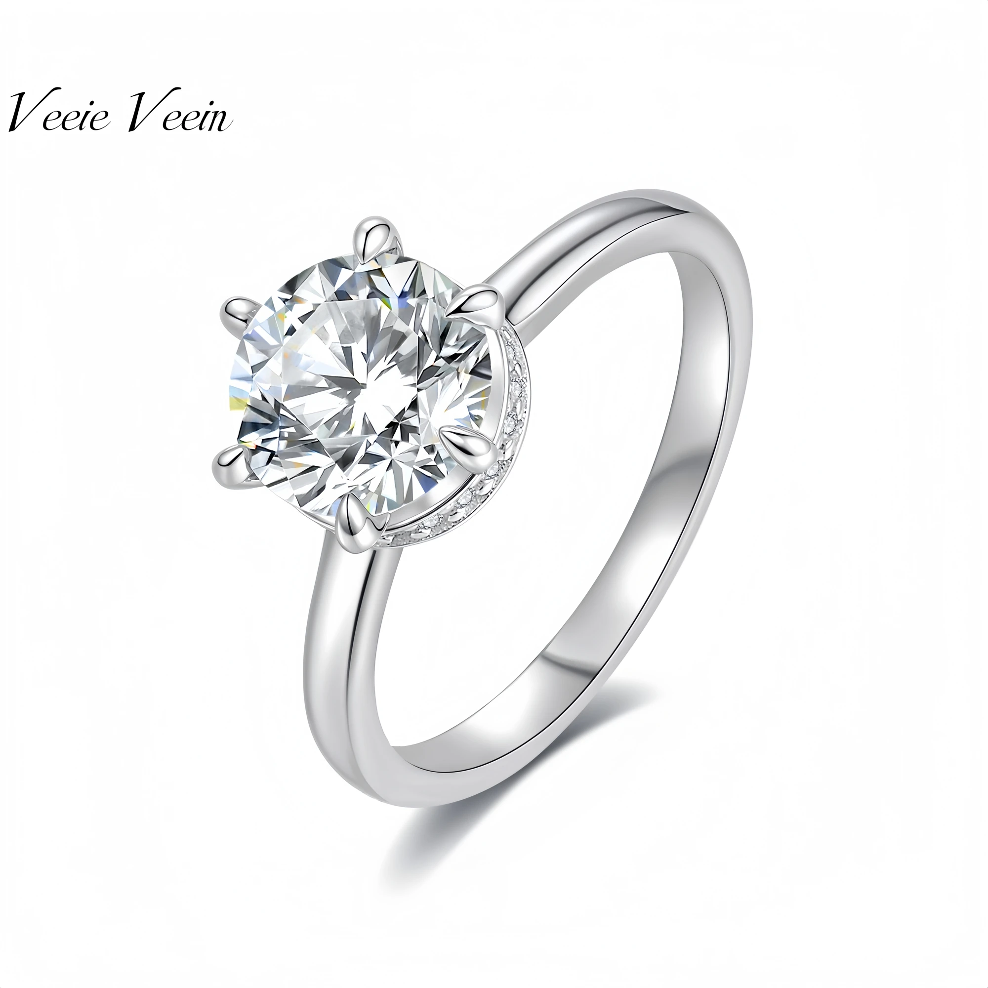 

Veeie Veein Элитный бренд S925 Набор из стерлингового серебра 0,5/1/2 карата Кольцо с муассанитом Шестизубчатый женский аксессуар Ювелирные изделия