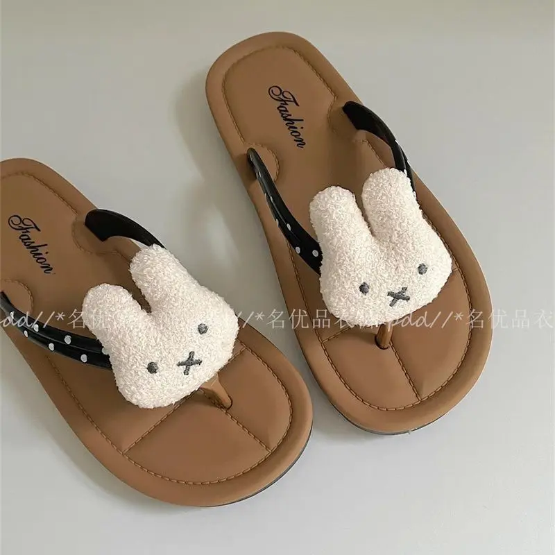 

Kawaii Anime New Summer Cute Miffy Rabbit Soft Bottom Flip Flops Hot Selling Sweet Girl Heart Cartoon Flat Slippers Gifts Toys