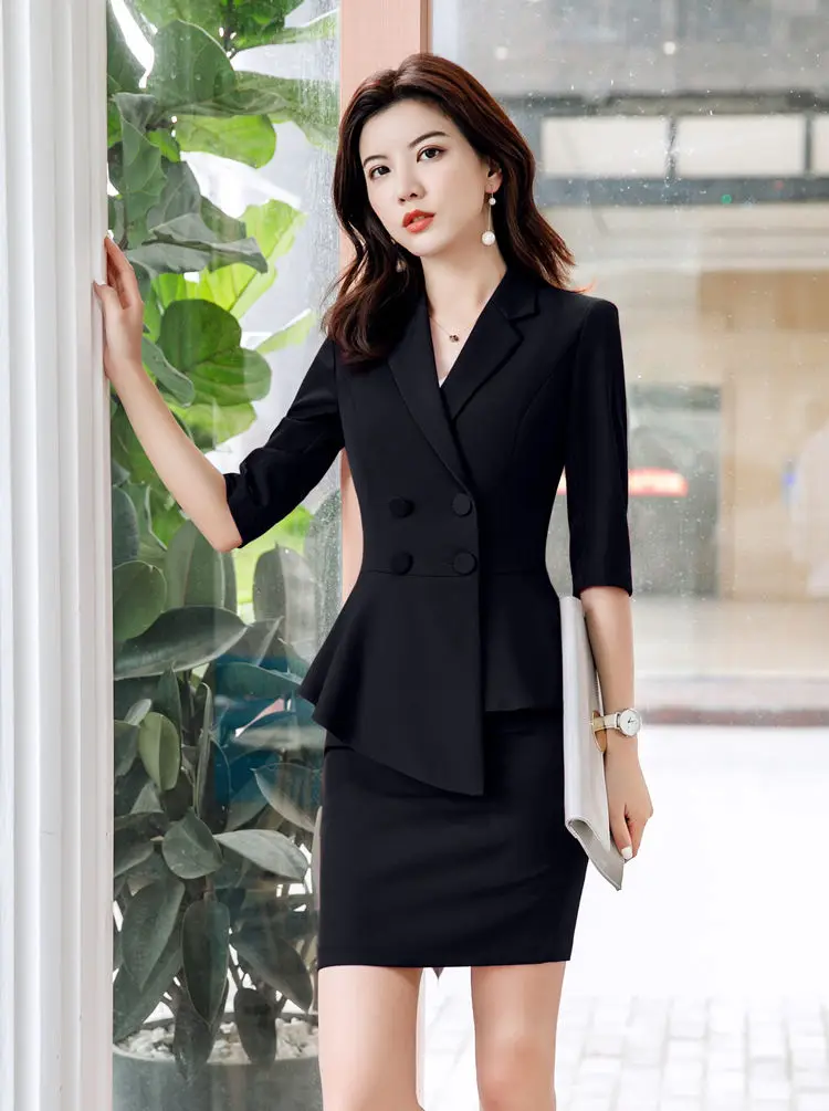 Red Skirt Suit 2 Pieces Set Fashion Business Women Suit Office Ladies Work Wear Uniform Interview Thin Blazer Hlaf Sleeve Top