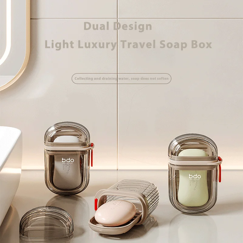 Soap Box Travel Portable Mini Soap Box Sealed Drain with Lid Soap Box Transparent Light Luxury High Grade