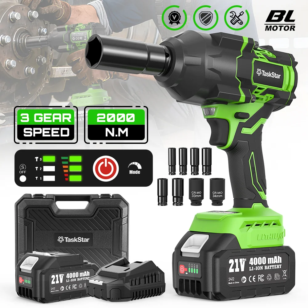 TaskStar 2000N.m clé à chocs sans brosse 1/2 ''clé électrique sans fil pneus de voiture réparation outils électriques pour Makita 18V broche de batterie