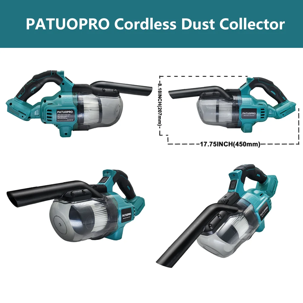 PATUOPRO Cordless Vacuum Cleaner Dust Collector Floor Carpet Car Pet Hair Cleaning Power Tool for Makita 18V Battery(No Battery)