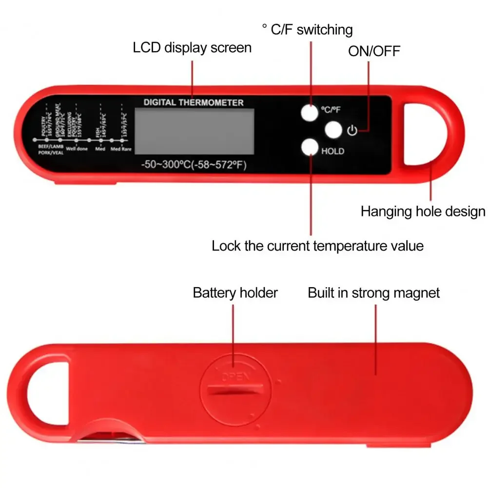 Składany cyfrowy termometr do oleju igłowy termometr do mięsa natychmiastowy odczyt tester temperatury żywności z sondą miernik temperatury żywności
