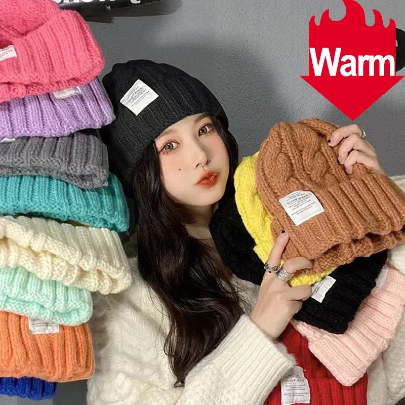 Colors Winter Knitted Beanies Hat for Women Baggy Slouchy Solid Wool Cap Outdoors Warm Bonnet Hoods Female Snow Ski Warmer Gorra