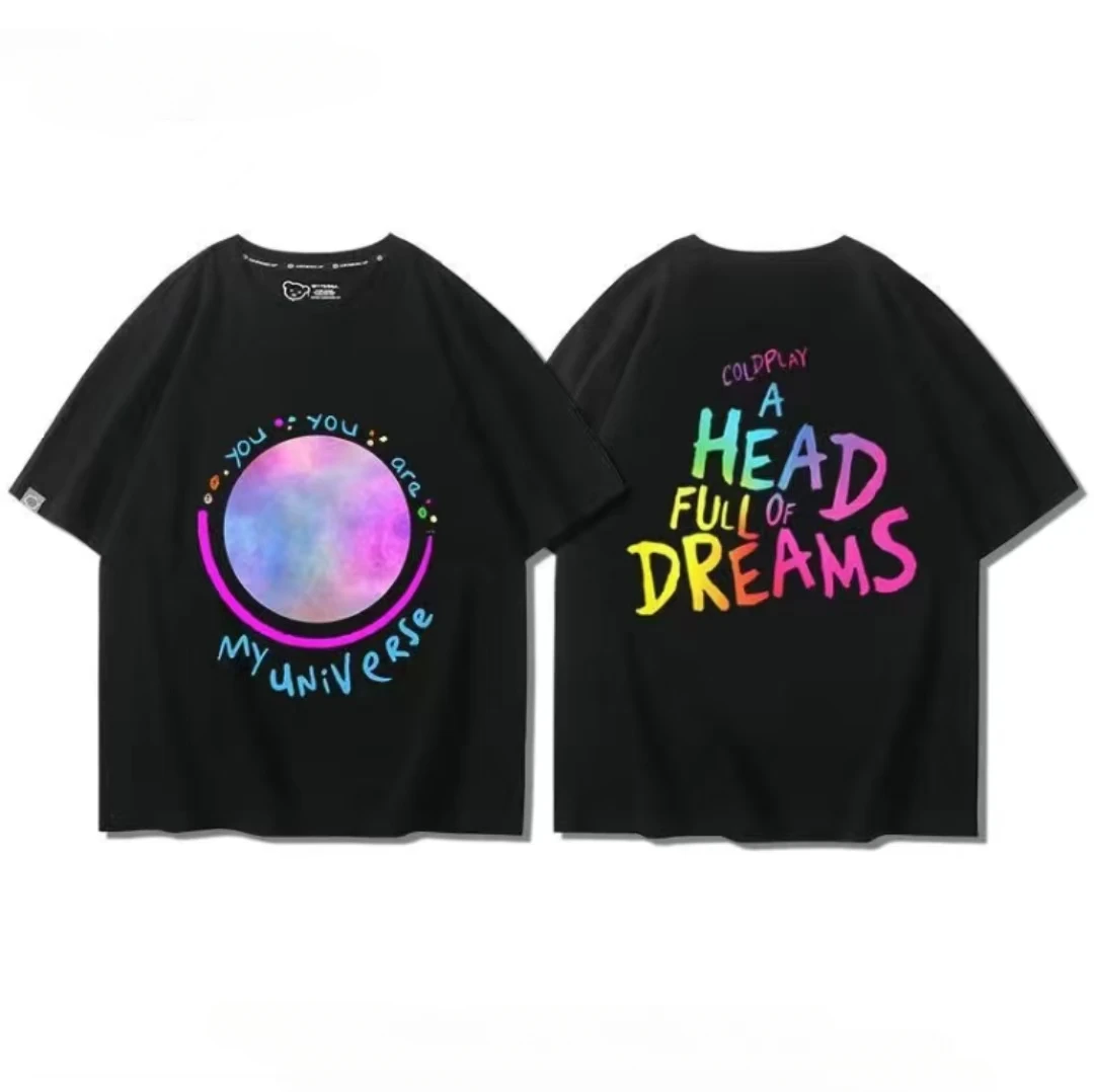 تي شيرت Cold Play Coldplay بأكمام قصيرة للرجال والنساء صيفي كلاسيكي Rock Punk High Street Vintag T-shirt Tide