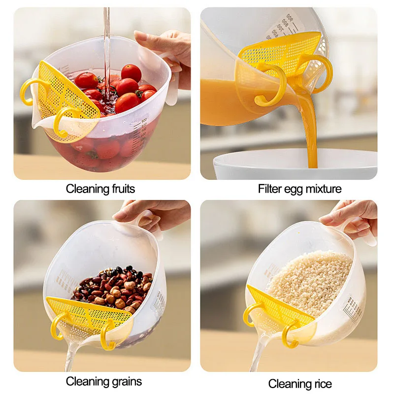 Egg Liquid Baking Filter Measuring Graduated Cup Multi-functional Cleaning Vegetable Fruit Rice Beans Kitchen Tools ﻿