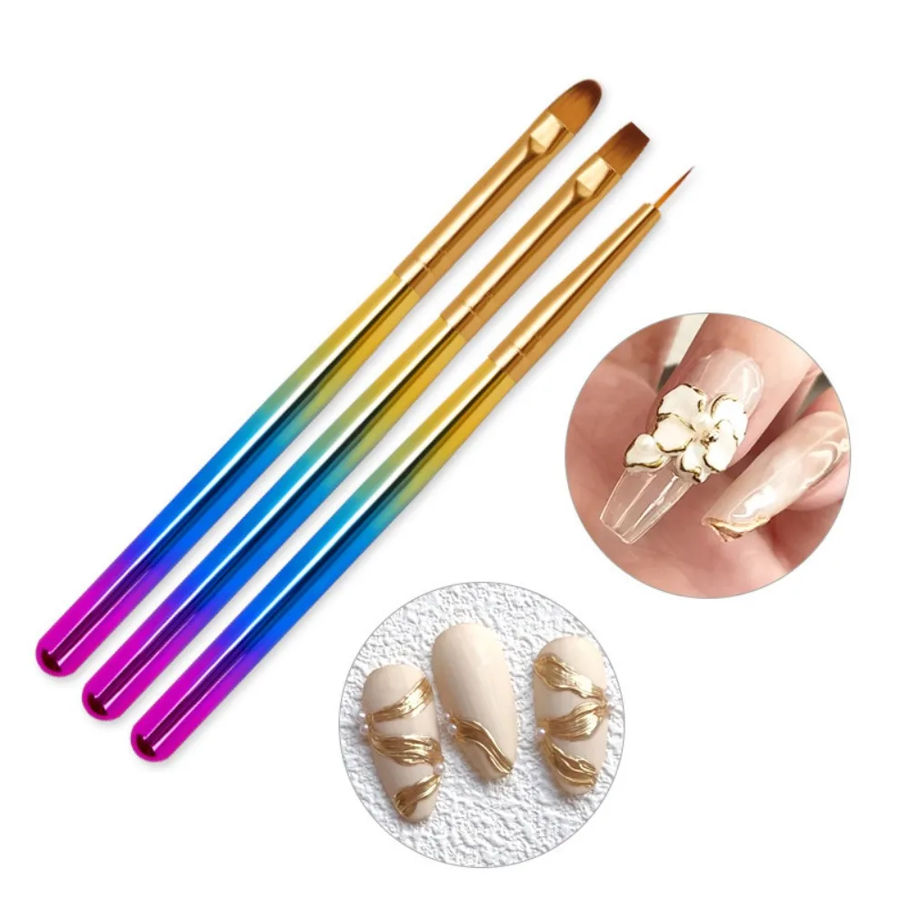 

3Pcs Nail Art Liner Brush Set UV Gel Nail Brushes Kit French Stripe Line Painting Drawing Flower Pen Professional Manicure Tool