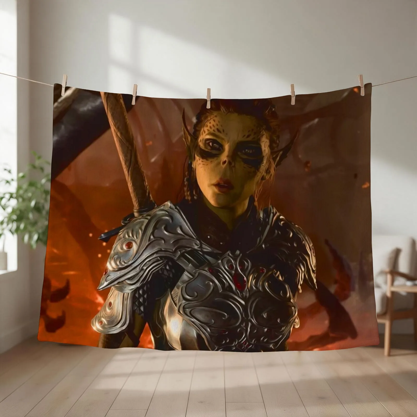 Lae'zel Githyanki Fighter Adventurer close up Throw Blanket couch cozy soft plush fuzzy picnic outdoor blanket