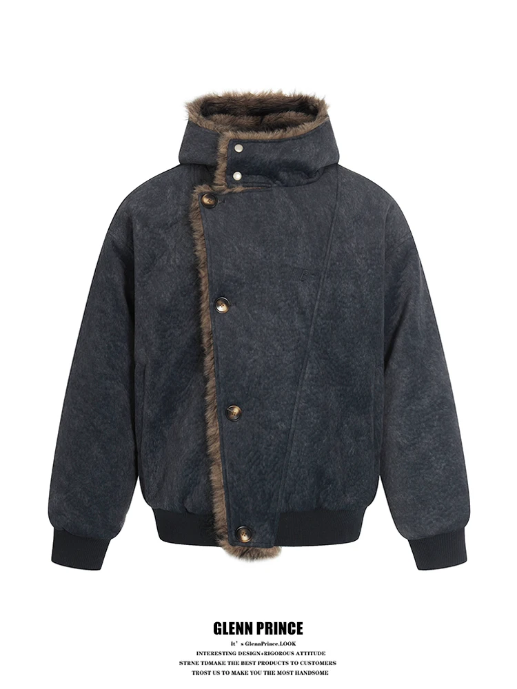 

GPstudio Американская ретро-куртка с бархатным воротником и капюшоном, хлопковая, мужская, зимняя, утепленная, модная верхняя одежда, молодежная, повседневная, с длинными рукавами