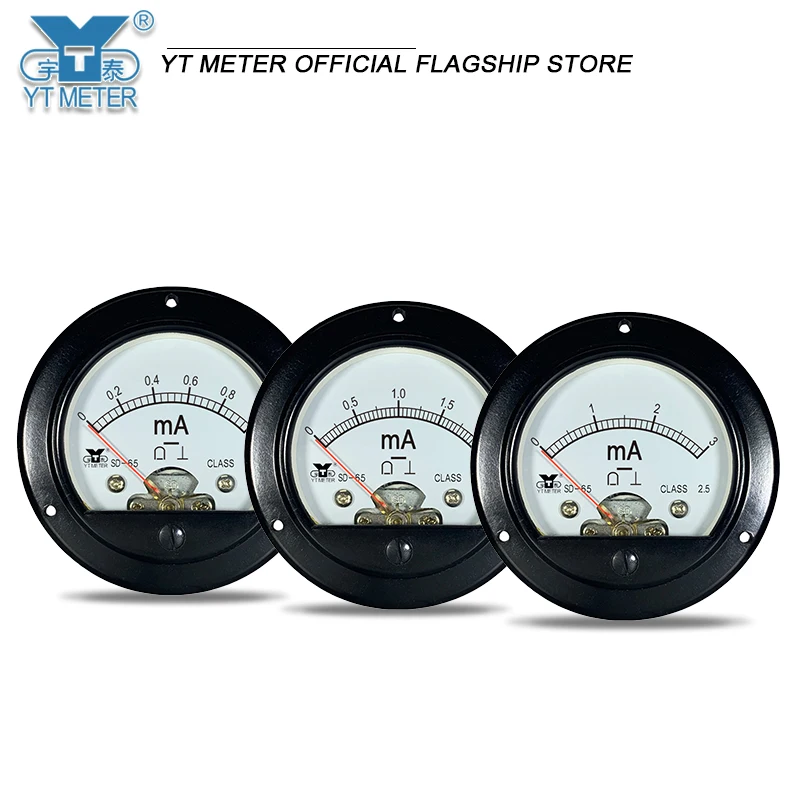 SD65 DC milliampere ammeter 1mA 5mA 10mA 20mA 50mA 100mA 200mA 300mA 500mA pointer ammeter circular black small meter 65mm apert