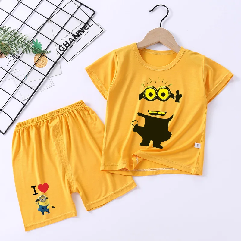 Kawaii Minionses Pajamas Home Clothing Set Kids Tops Shorts Suit Despicabled Me Sleepwear Girls Boys Clothes Children's Clothing