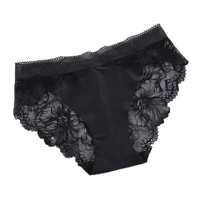 Celana Dalam Wanita Berenda Pakaian Dalam Mulus Sutra Es Celana Dalam Transparan Nyaman Wanita Lingerie Celana Dalam Mid-Rise Warna Solid