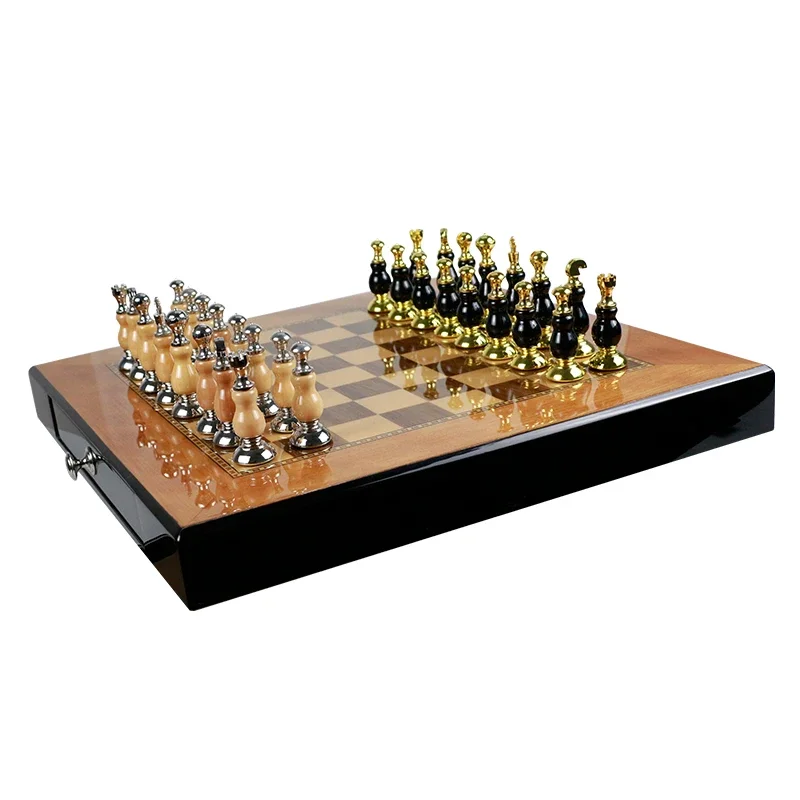 Chess Set with box - Folding Standard Travel Chess Board Game Handmade with Storage for Chess