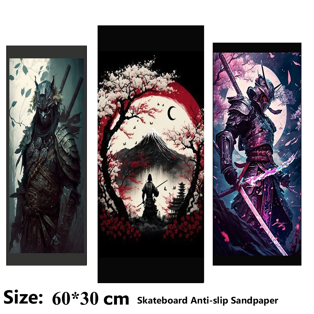Cool Samurai General Pattern Electric Scooter Anti-slip Sticker Sandpaper Skateboard Grip Tape Sheet 60*30cm