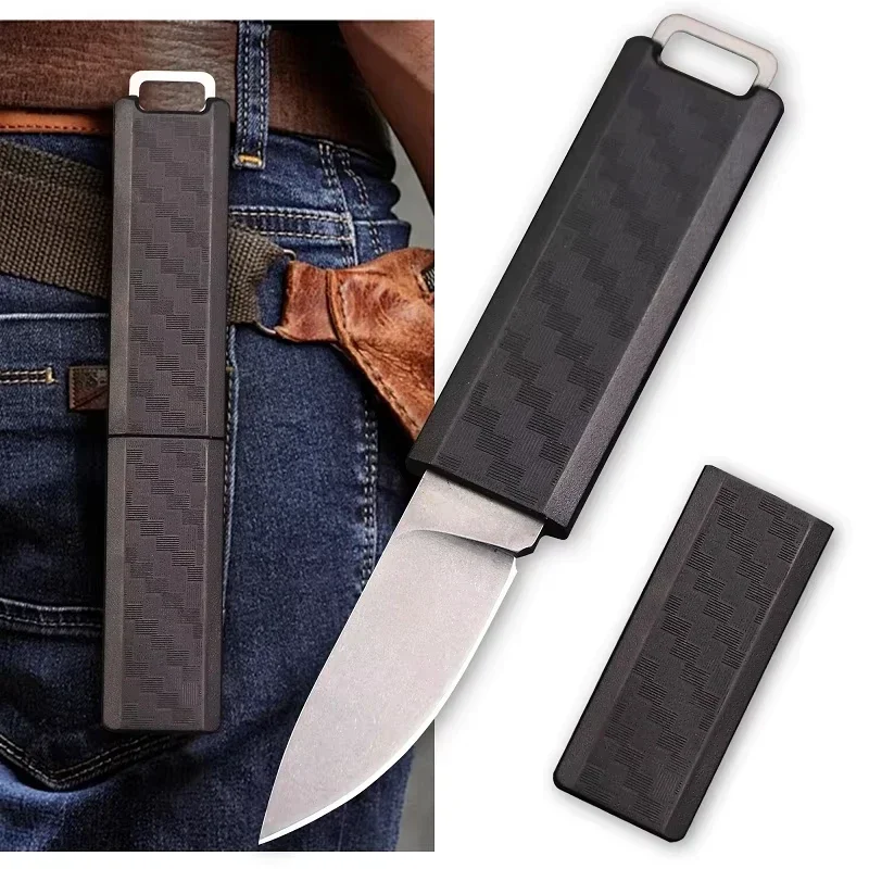 Cuchillo de cinturón de hoja fija, hoja lavada en piedra, mango y funda de nailon con Clip, Navajas de bolsillo, herramientas EDC de utilidad de rescate en la jungla al aire libre