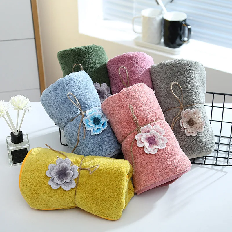 

1Pc 35x75cm 3D Applique Flower Hanging Hand Towel Coral Fleece Home Soft Bathroom Shower Washcloth