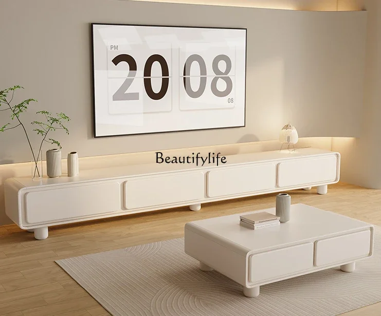 

13New Style Cool White TV Cabinet Simple Modern Living Room Home Small Apartment Light Luxury Minimalist
