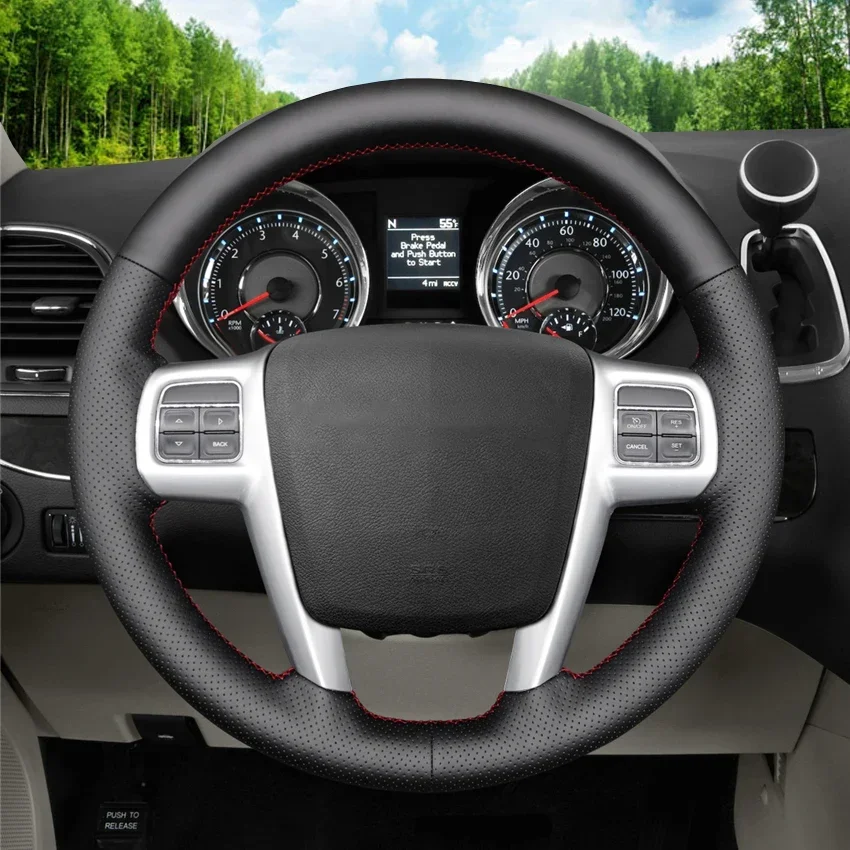 Black Faux Leather Car Steering Wheel Cover for Chrysler 300C 200 Grand Voyager 2010-2014 Lancia Flavia 2010-2018