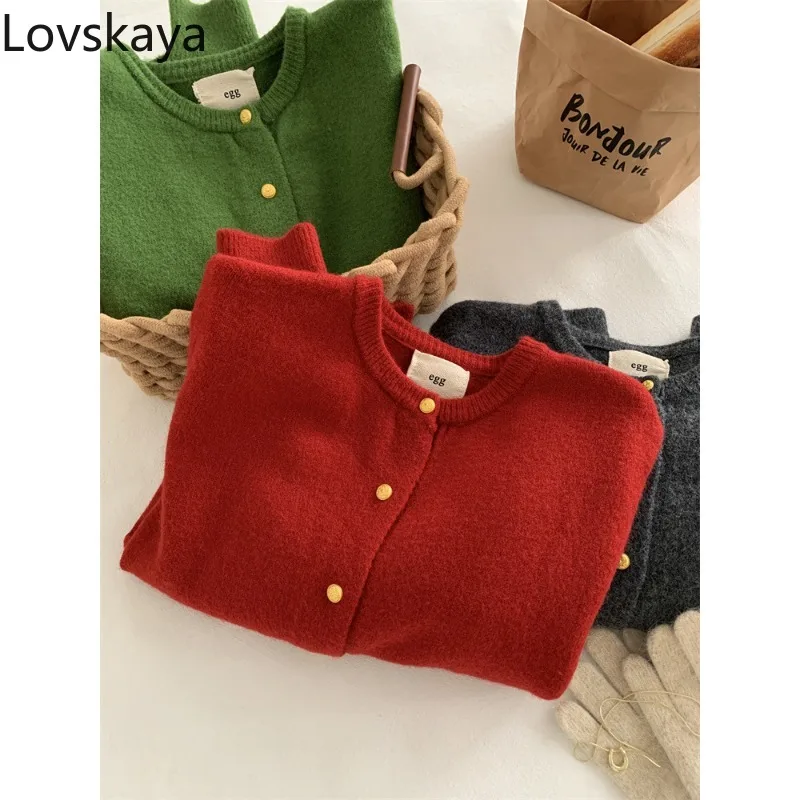 New style base knit sweater with small gold buckle round neck soft glutinous knit sweater for women autumn winter