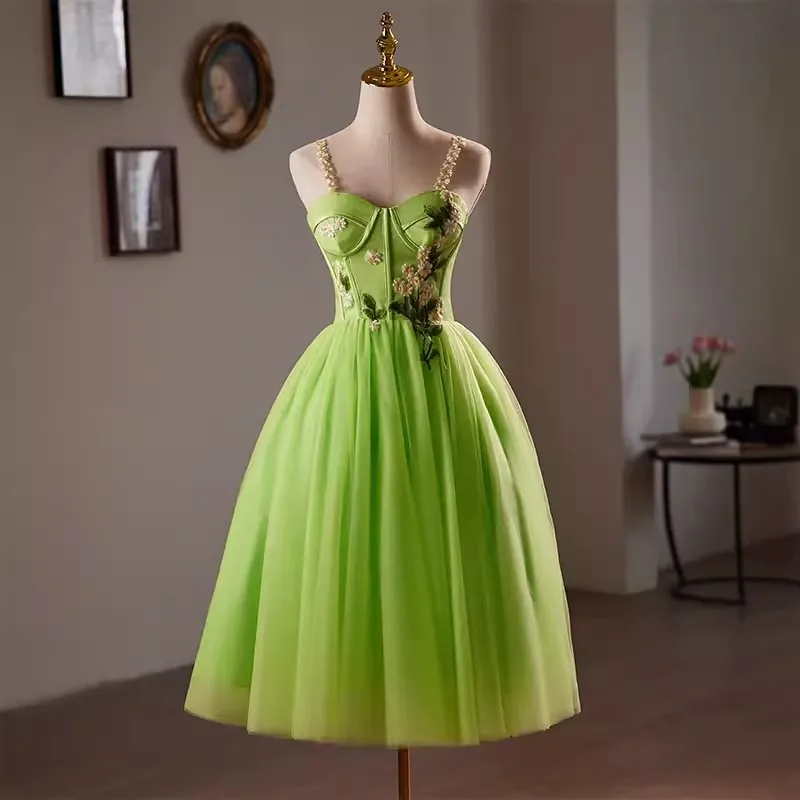 Robe de Bal Verte sur Mesure, à Bretelles Spaghetti, à Lacets, Bouffante, pour Occasions Formelles, ixde Mariage, Cocktail, Nouvelle Collection