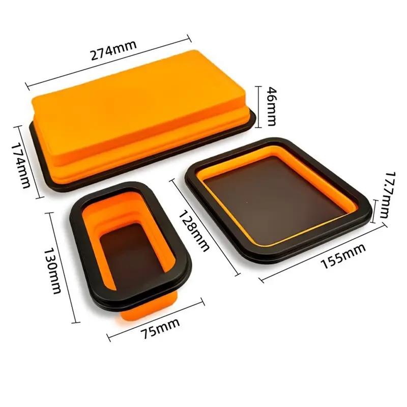 ABLK Foldable Magnetic Parts Storage Organizer Set Of 3 Sizes Silicone Tool Tray Double-Sided Magnetic Bowl
